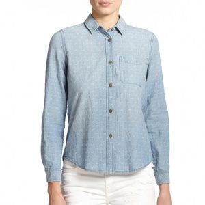 Current/Elliott Blue The Slim Boyfriend Embroidered Chambray Shirt